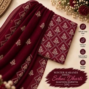 Bareeze Winter Karandi 3pc With Sonydarti Chiffon Duppata Mk - 235