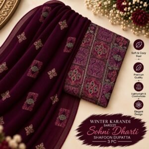 Bareeze Winter Karandi 3pc With Sonydarti Chiffon Duppata Mk - 239
